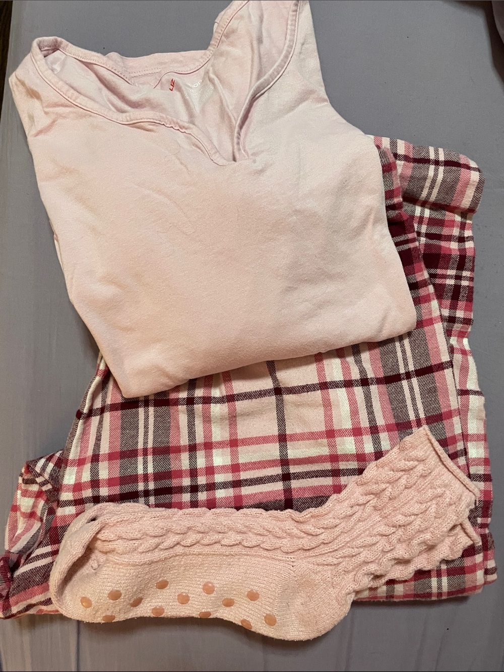 Liz Claiborne Light Pink Plaid Pajama Set 4 Pieces